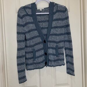 BANANA REPUBLIC Cozy Striped Blue Hooded crochet Cardigan size S